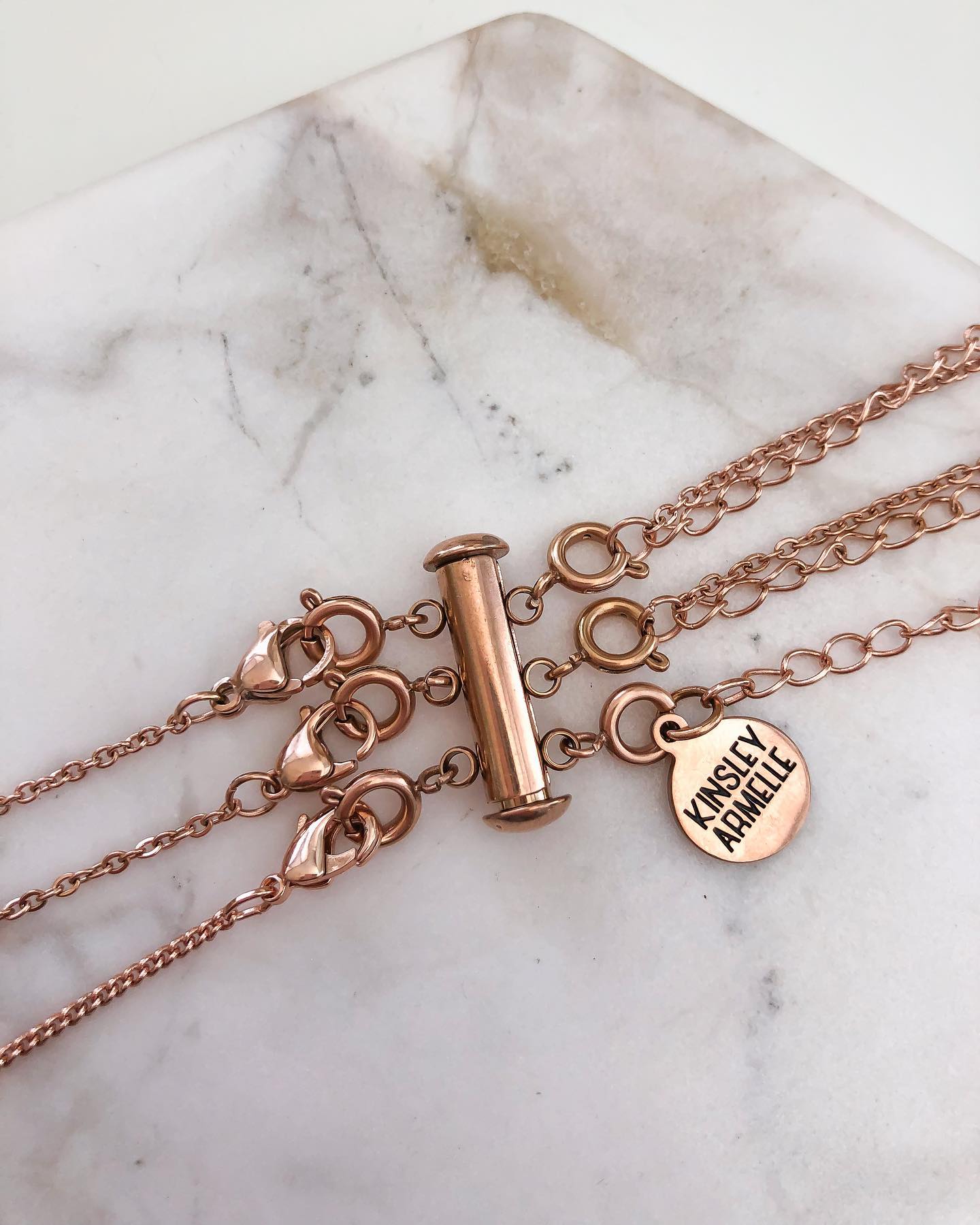 Kinsley Armelle 18K Rose Gold Ion Plated Stainless Steel Pink Layering Magnetic Smooth Bar Necklace Clasp Accessory