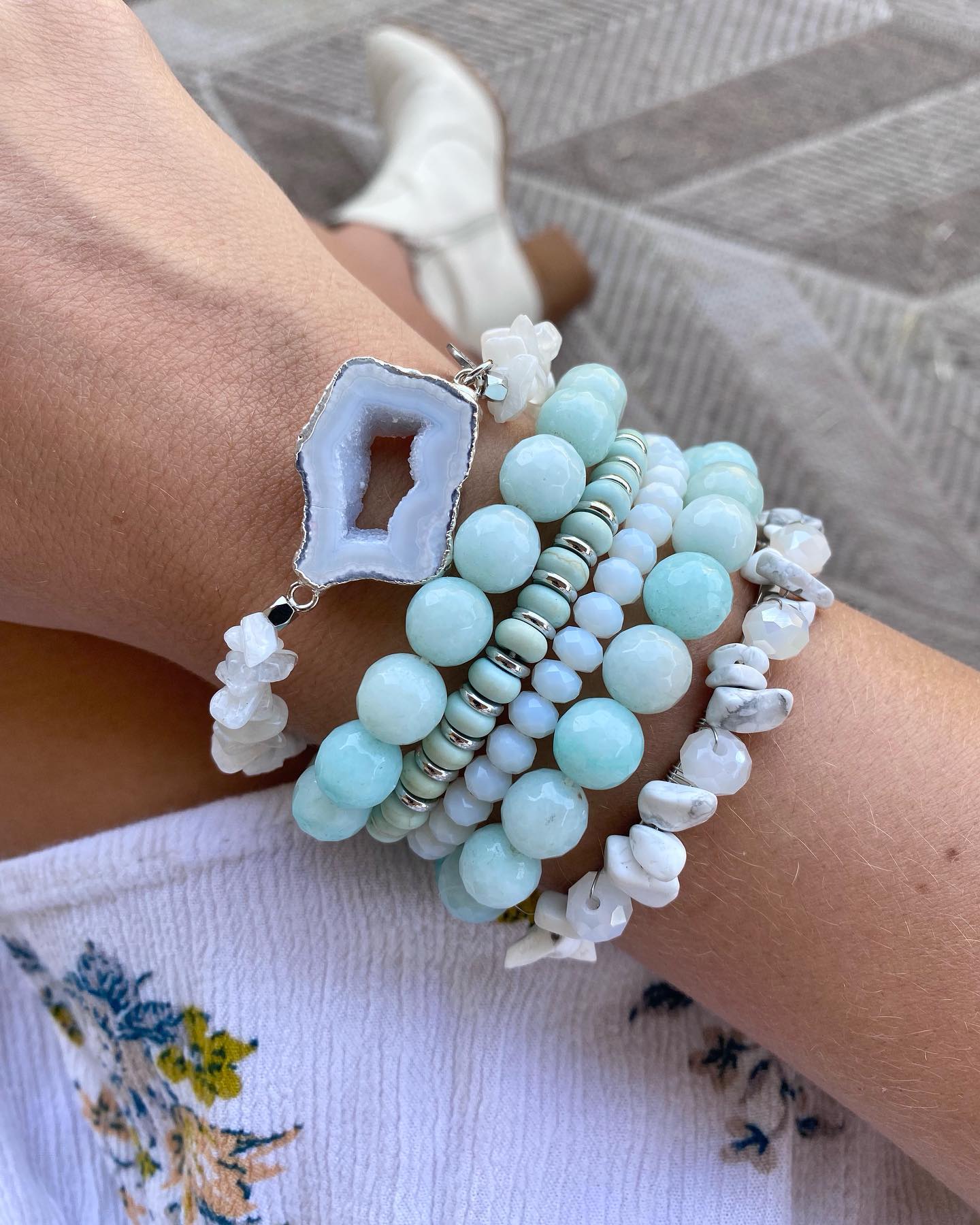 Aqua Calcedony and Natural Opal Bracelet store