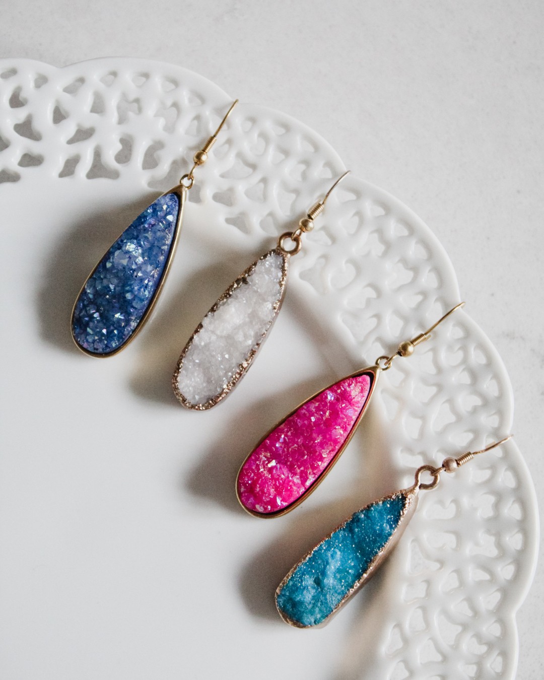 Druzy Collection Blush Quartz Drop Earrings Kinsley Armelle