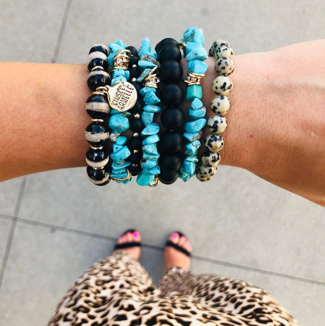 Stunning black geode/Dalmatian beads newest accented with gold leaf cuff