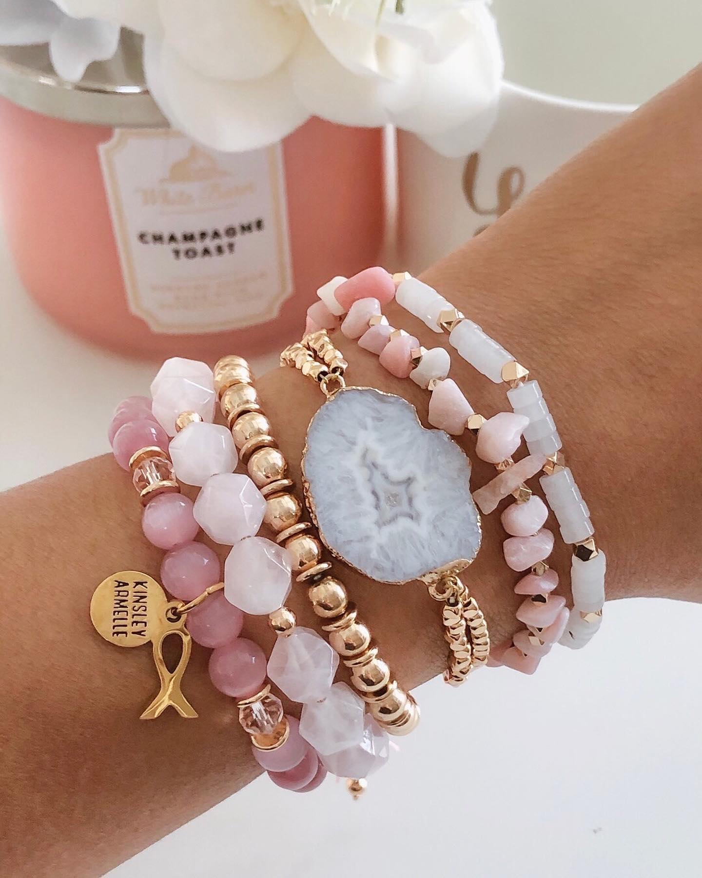 Pink Friendship Charm Bracelet Crystal Beads - Ken Bracelets Store