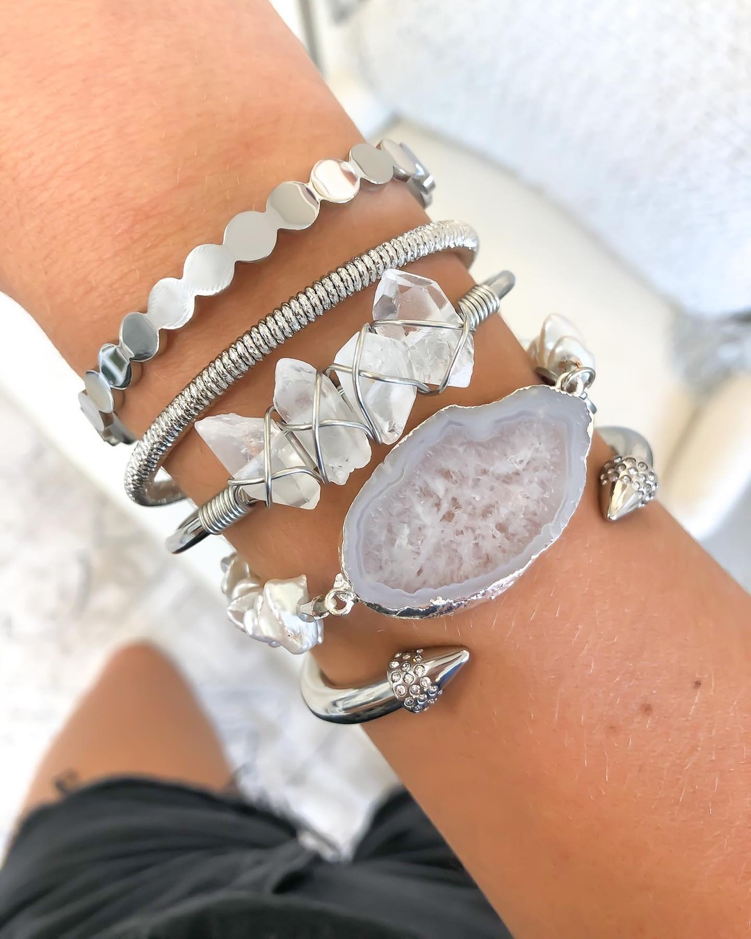 ●DOFFJASON● Agate Stone Layered Bracelet DJ23SSEBR001SLV djs Sundance Agate Rhodonite Ruby Sunstone Sterling Silver