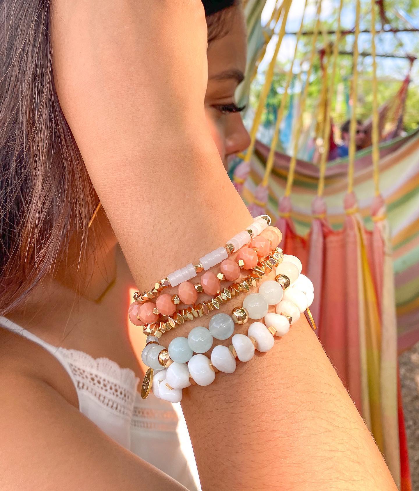 Pink and orange colada clay bead bracelet