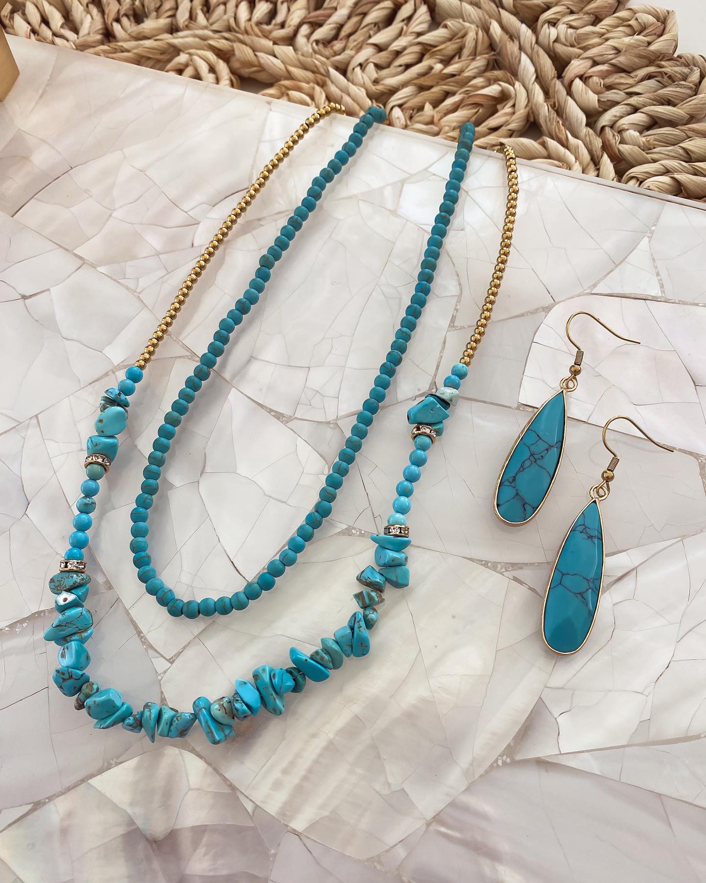 Turquoise Chip Beaded Necklace. | Rebekajewelry