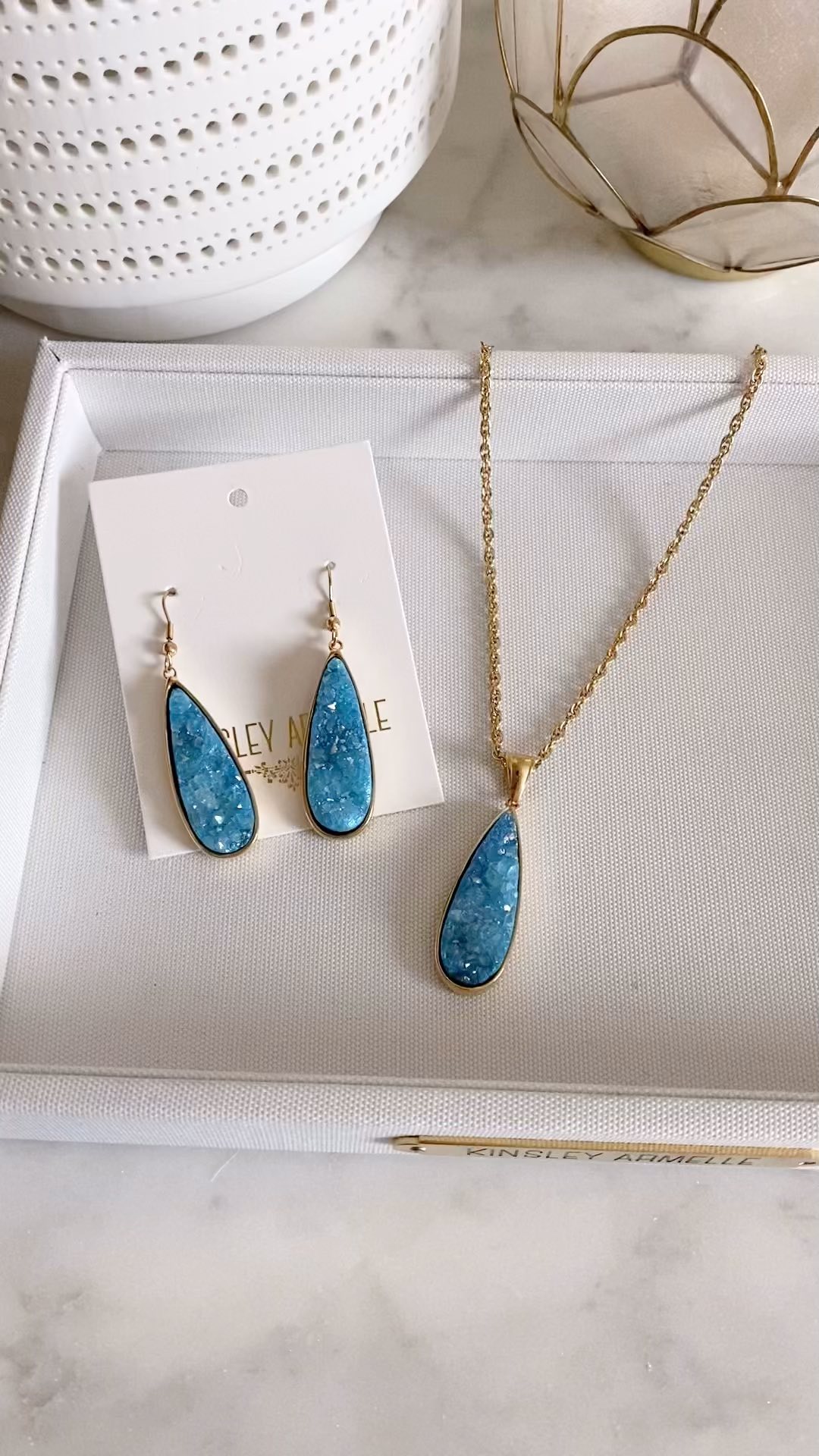 Blue on sale Druzy Quartz Teardrop EARRINGS