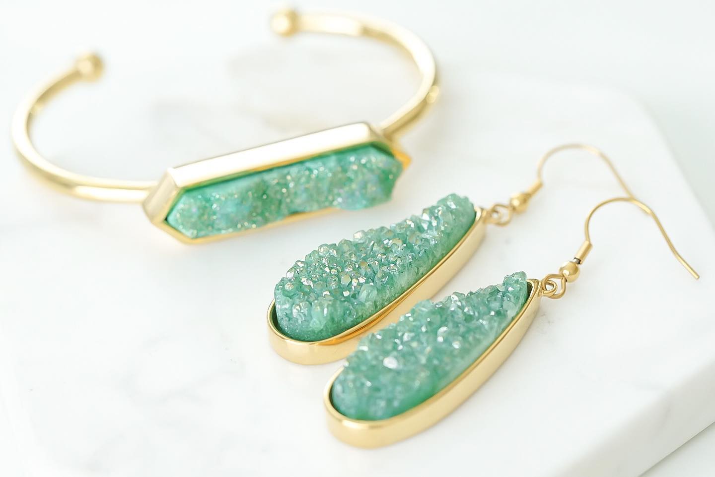 Green Druzy cheapest Quartz Teardrop EARRINGS