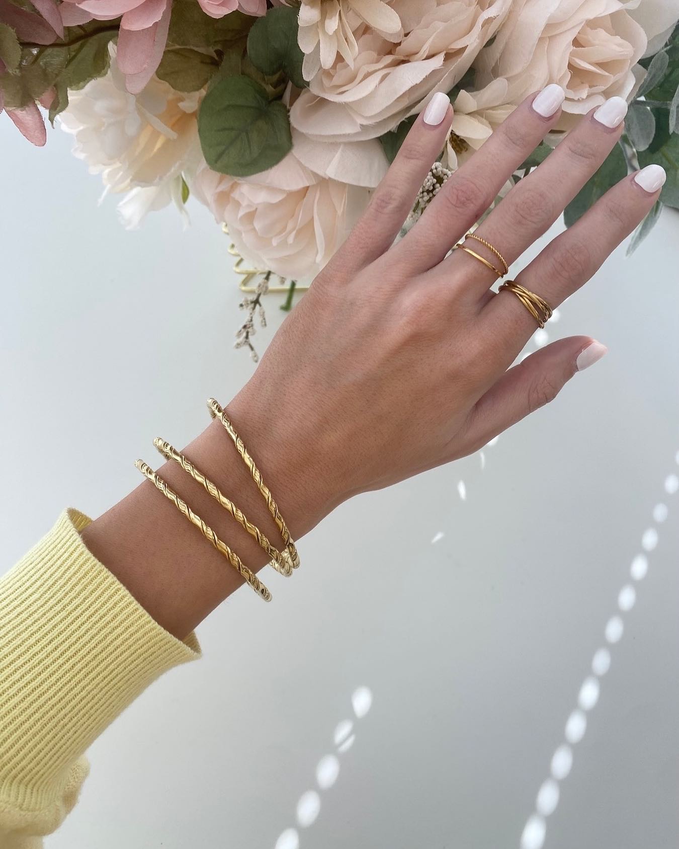Cable and Twist Ring Set gold – ADORNIA